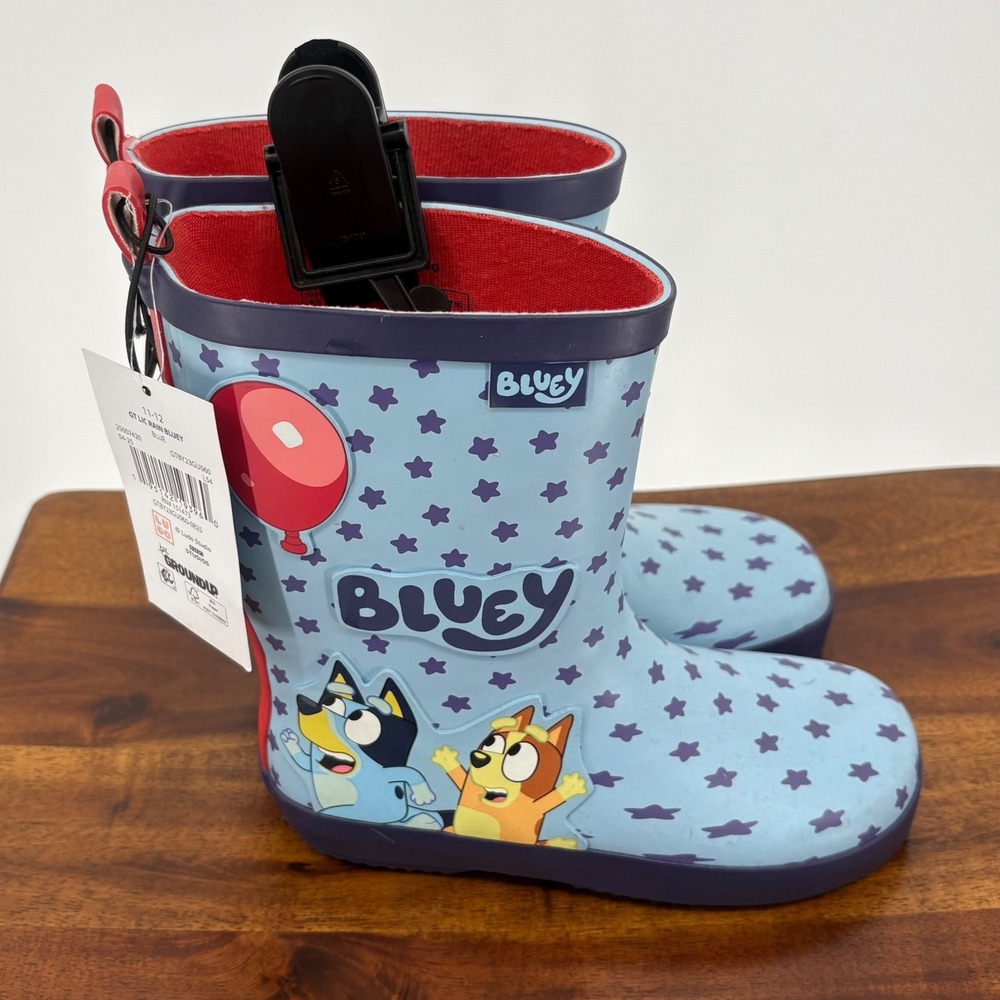 Bluey Rain‎ Boots Kids 11-12 Blue Bingo Star Print Waterproof Rubber / Ground Up